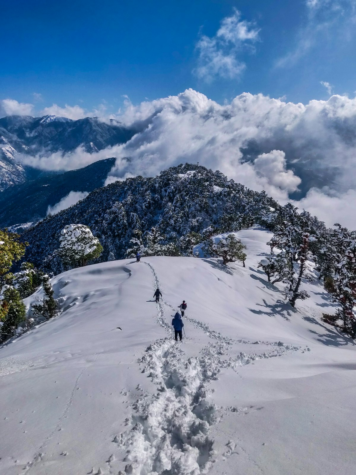 Snow-covered mountains and valley in Kashmir during winter